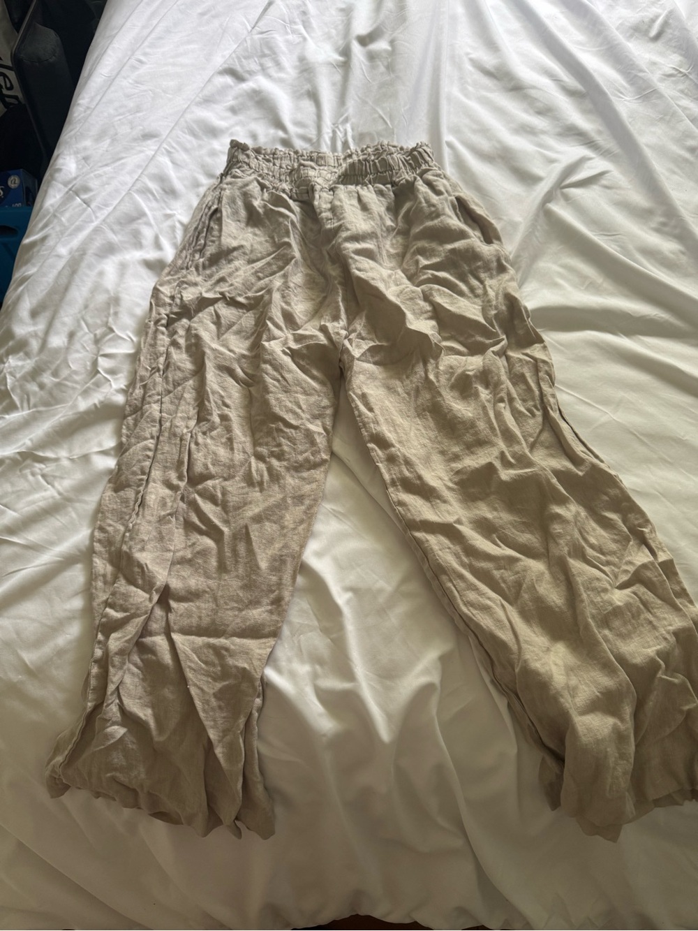 Casual Wide-Leg Linen Blend Pants in Light Beige